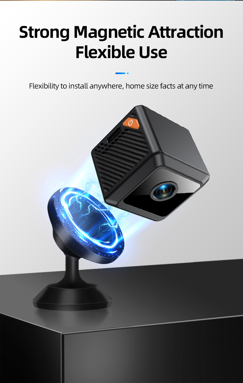 Portable mini WiFi camera mounted magnetically on metal surface for easy installation