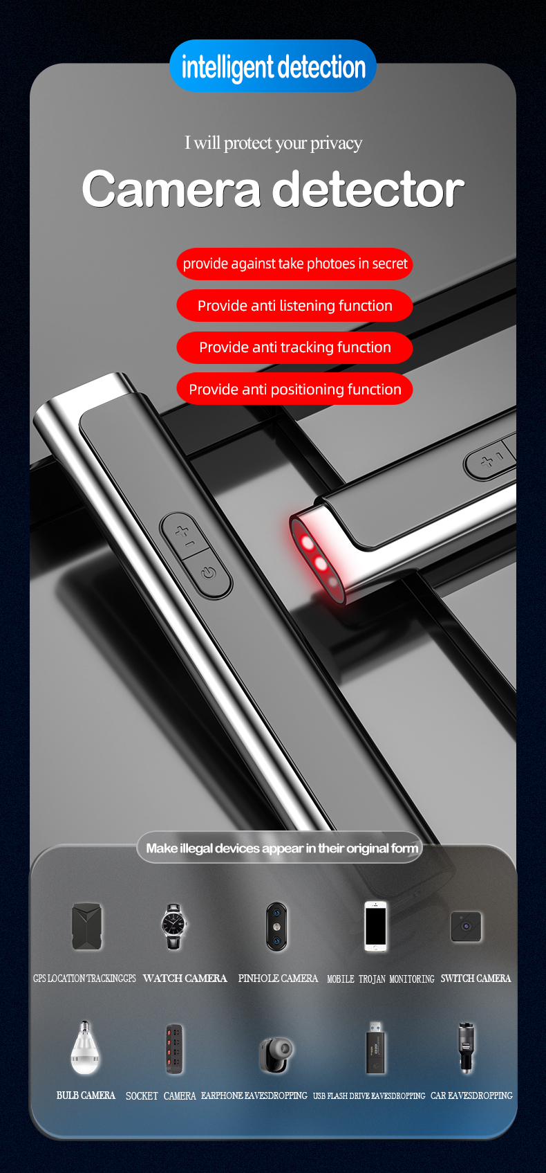 Device can detect spy cameras, GPS trackers, USB bugs, and audio eavesdroppers